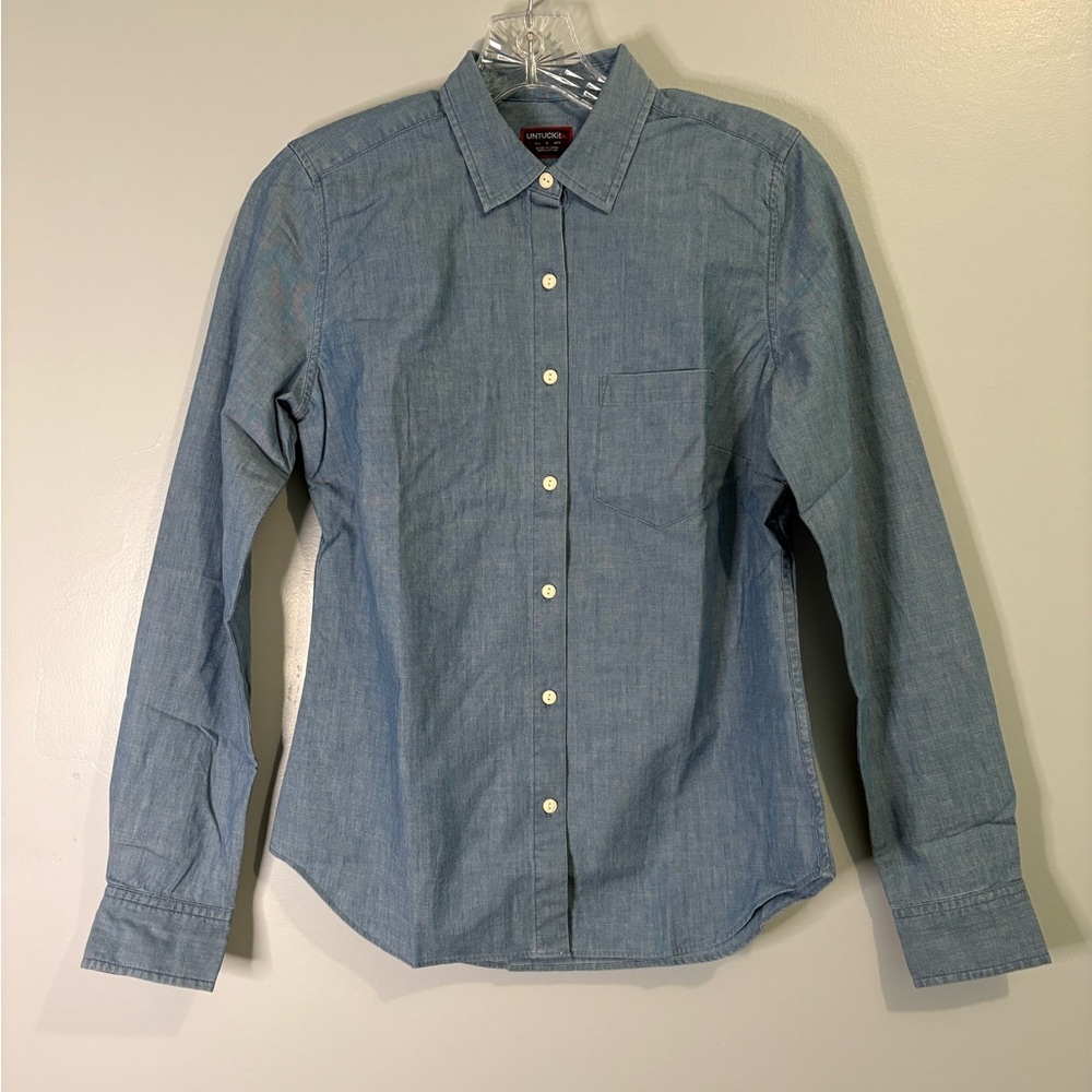 UNTUCKit Valori Women's Size 0 Long Sleeve Button Down Blouse Denim Shirt NWT